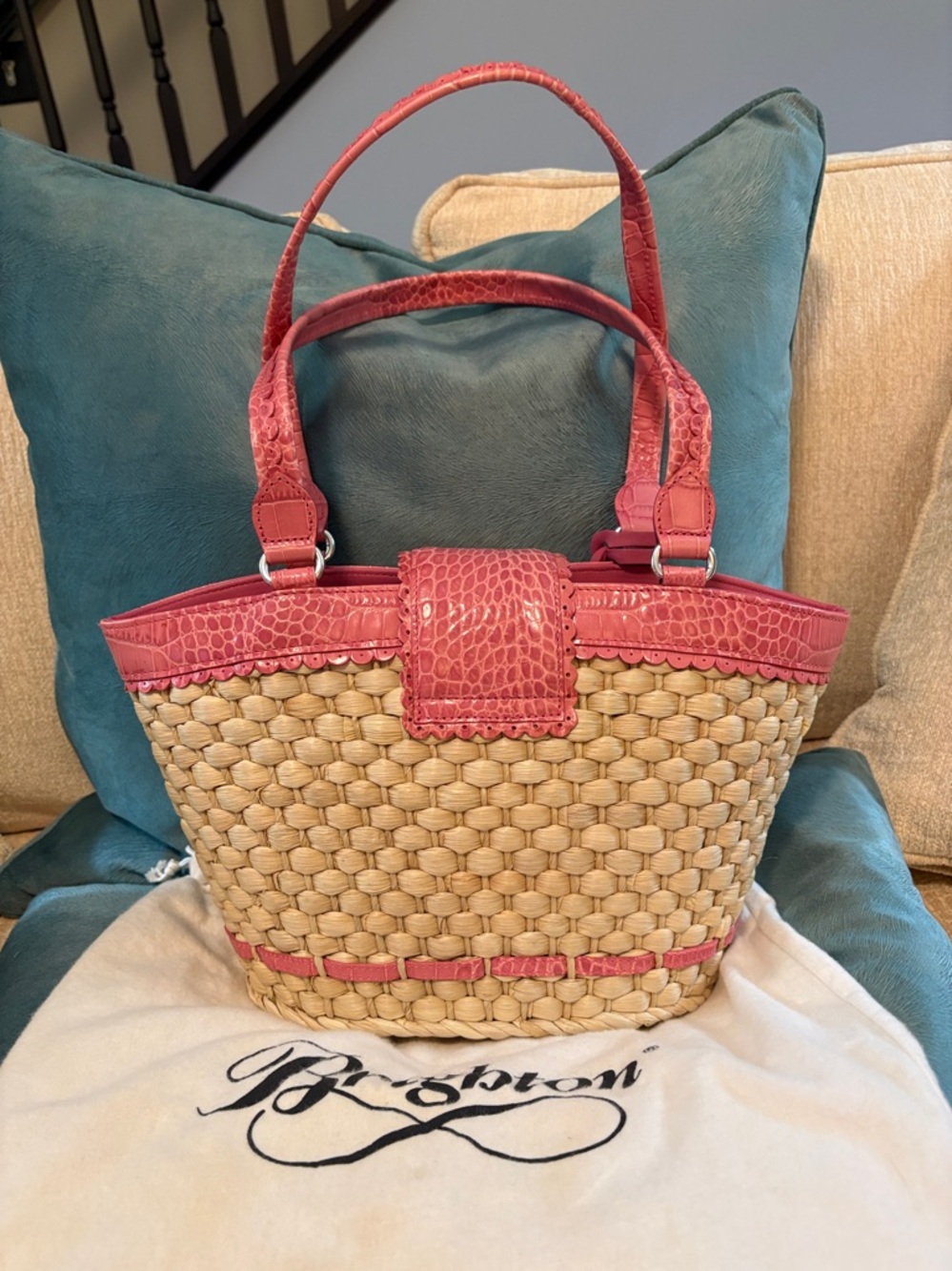 Brighton Pink Trim Woven Tote with Butterfly Charm - Picture 4 of 12